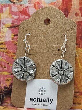Earrings with vintage Todd Oldham Buttons 90s silver tone